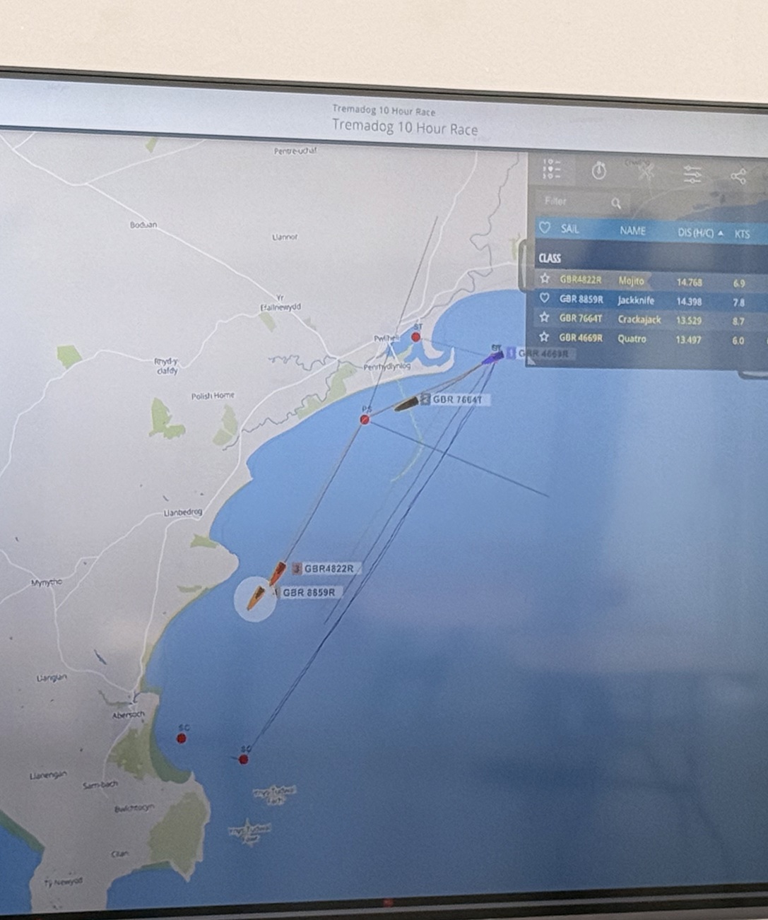 Tracker view at Pwllheli Sailing club